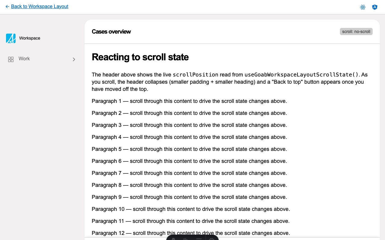 Workspace layout reacting to scroll state preview