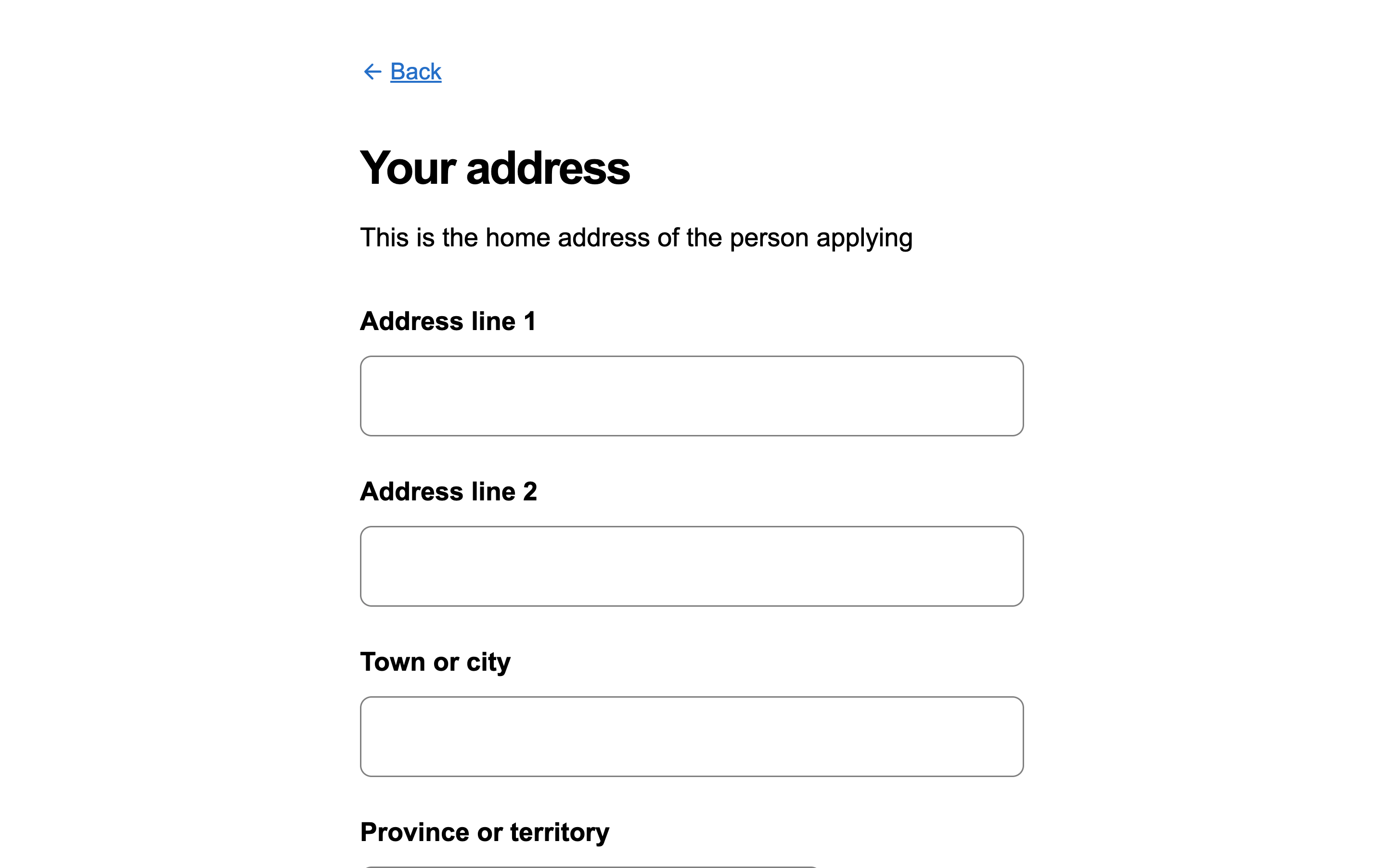 Question page with grouped address fields