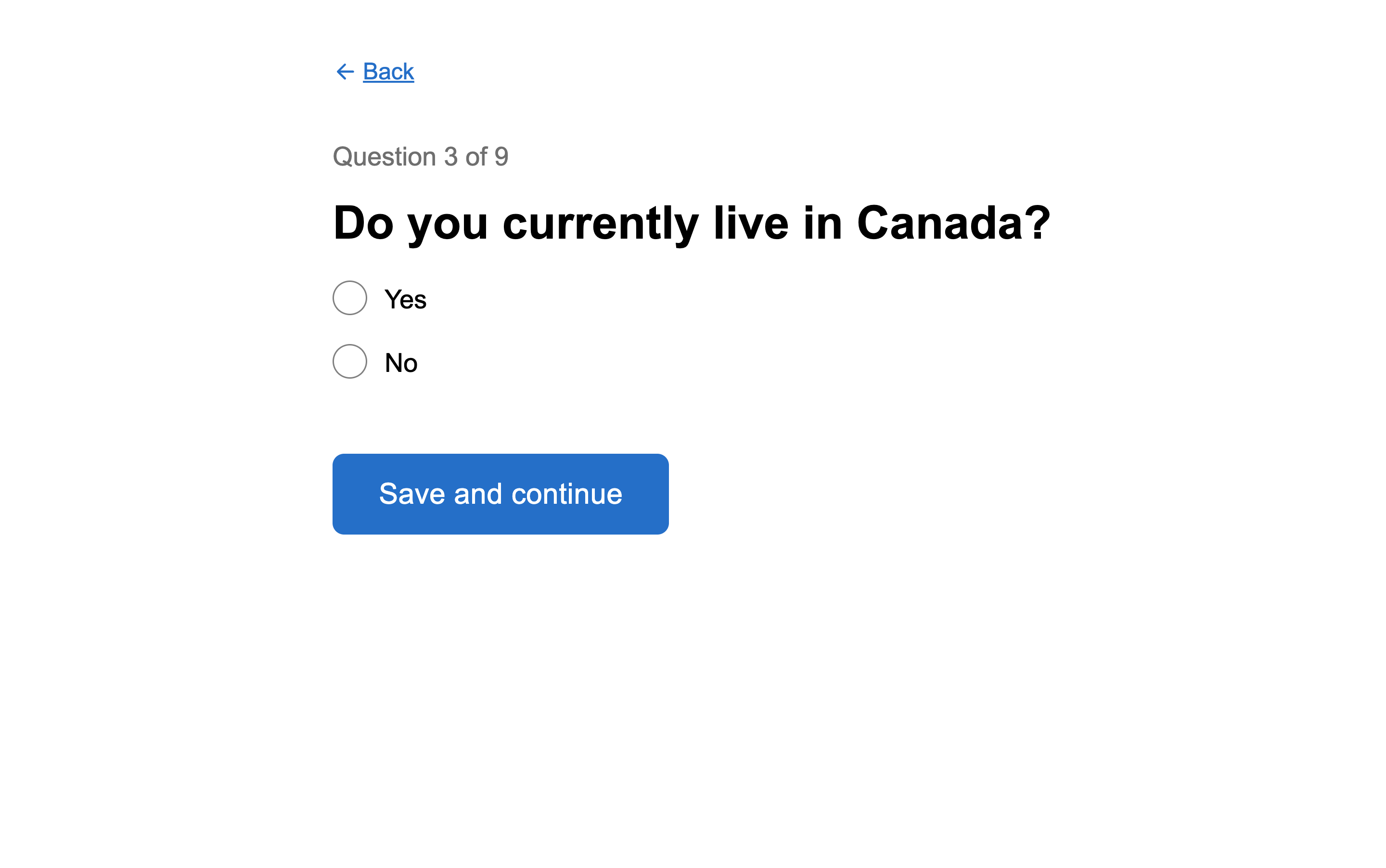 Question page with a simple progress indicator